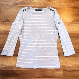 Ralph Lauren Nautical Striped Knit Top in Grey